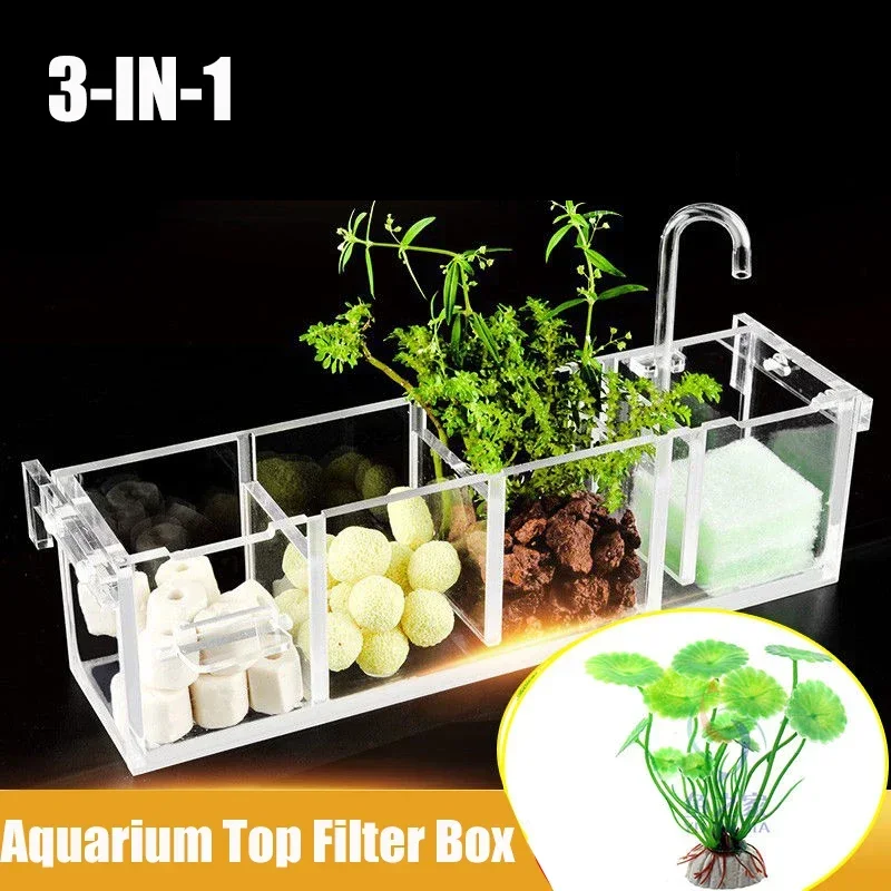 

Acrylic Filter Box Creative Transparent Fish Tank Aquarium 3 in 1 Water Purification External Silent Wall Mounted Filter Box