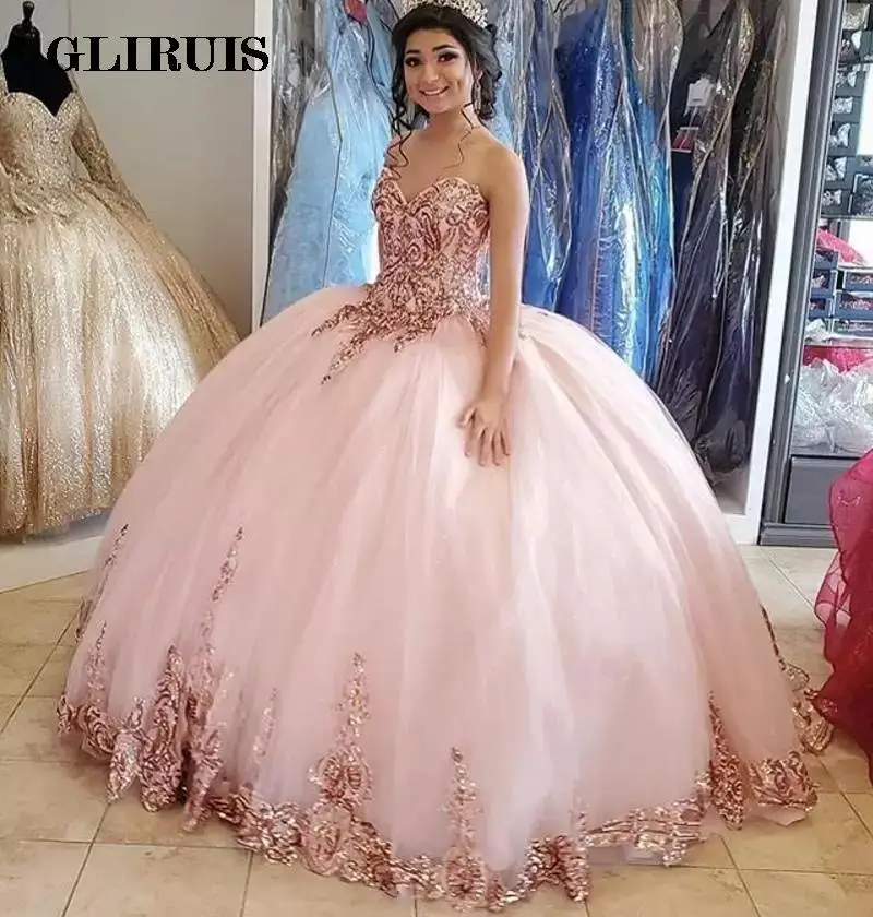 

Sweetheart Ball Gown Quinceanera Dresses Vestidos De 15 Anos Illison Applique Tulle Princess Birthday Party Gowns