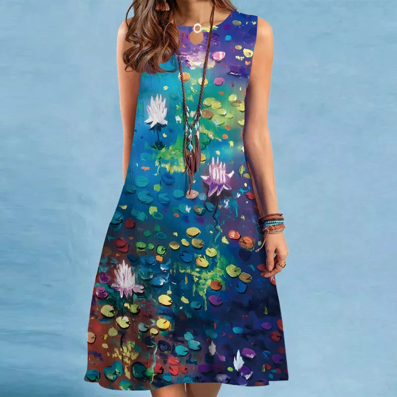 2023 Summer New Women's Bohemian 3D Lotus Digital Print Dress Female Fashion Sleeveless Elegant Retro Dress Vestidos De Mujer
2023 Summer New Women's Bohemian 3D Lotus Digital Print Dress Female Fashion Sleeveless Elegant Retro Dress Vestidos De Mujer