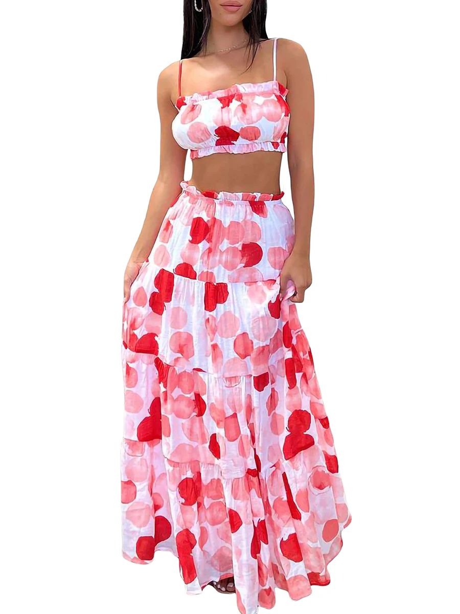 Women Skirt Set Solid Circle Floral Print Camisole with High Waist Long Skirt for Club Party
Women Skirt Set Solid Circle Floral Print Camisole with High Waist Long Skirt for Club Party