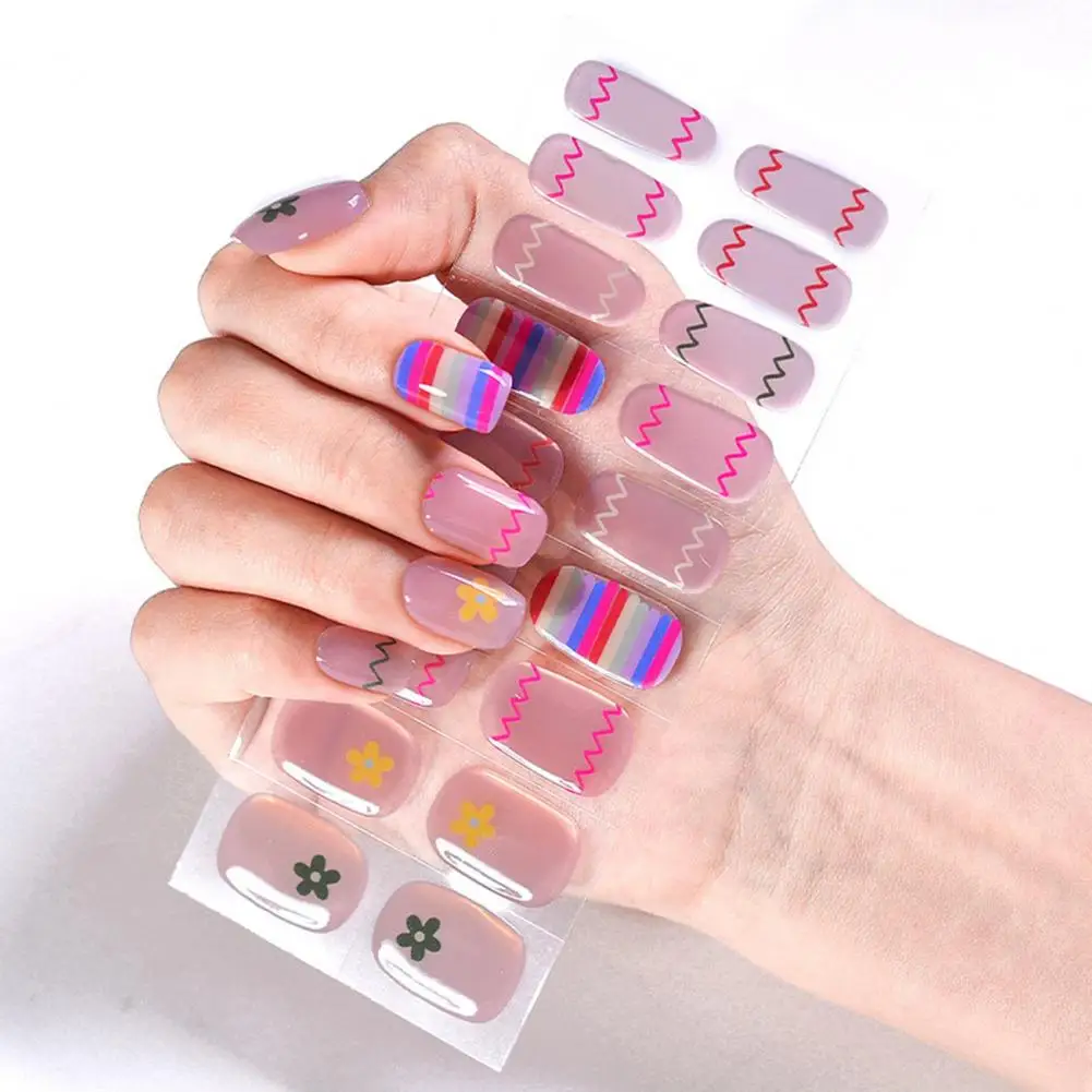 

24Pcs UV Semi Cured Gel Nail Strips Semi-Baked Gel Nail Patch Easy to Apply And Remove Nail Stickers with Nail File