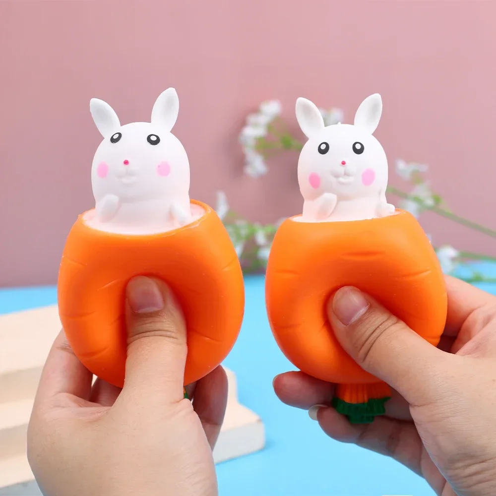 

5New Squeezing Carrot Rabbit Cup Toys Kids Stress Reliefing Pinch Toy Fidget Decompression Sensory Toy for Child Adult Baby Gift