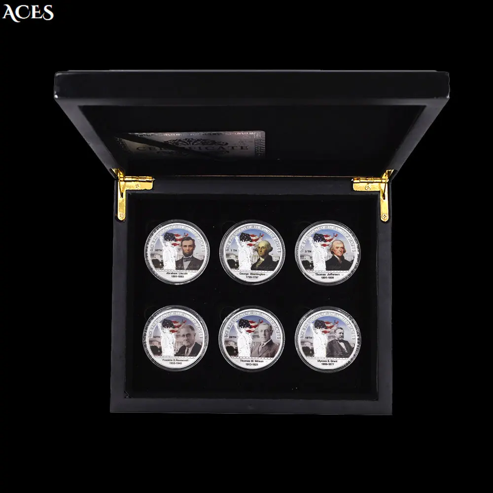 6pcs Great Man Silver Coin Set US President Challenge Coin with Exquisite Wooden Box Abraham Lincoln Coin Art Worth Collection
6pcs Great Man Silver Coin Set US President Challenge Coin with Exquisite Wooden Box Abraham Lincoln Coin Art Worth Collection