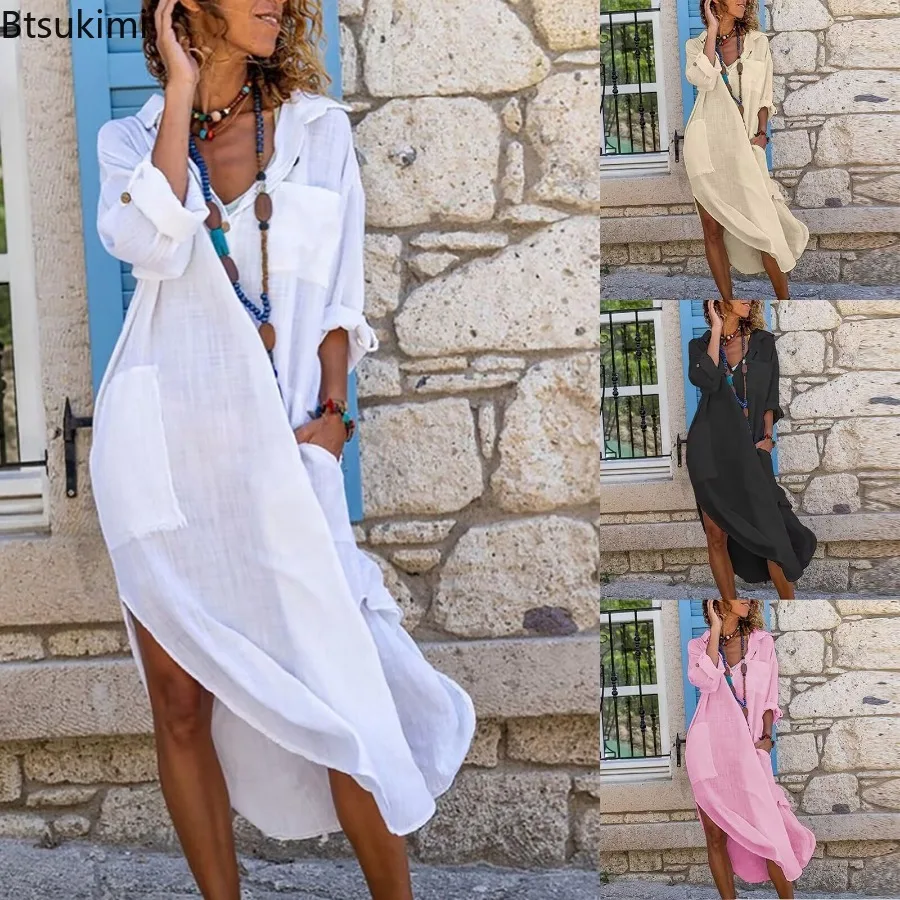 2024 Women's Casual Cotton Linen Shirt Dress Solid Button Front Slit Loose Breathable Long Beach Dress Female Dress Robe Femme
2024 Women's Casual Cotton Linen Shirt Dress Solid Button Front Slit Loose Breathable Long Beach Dress Female Dress Robe Femme
