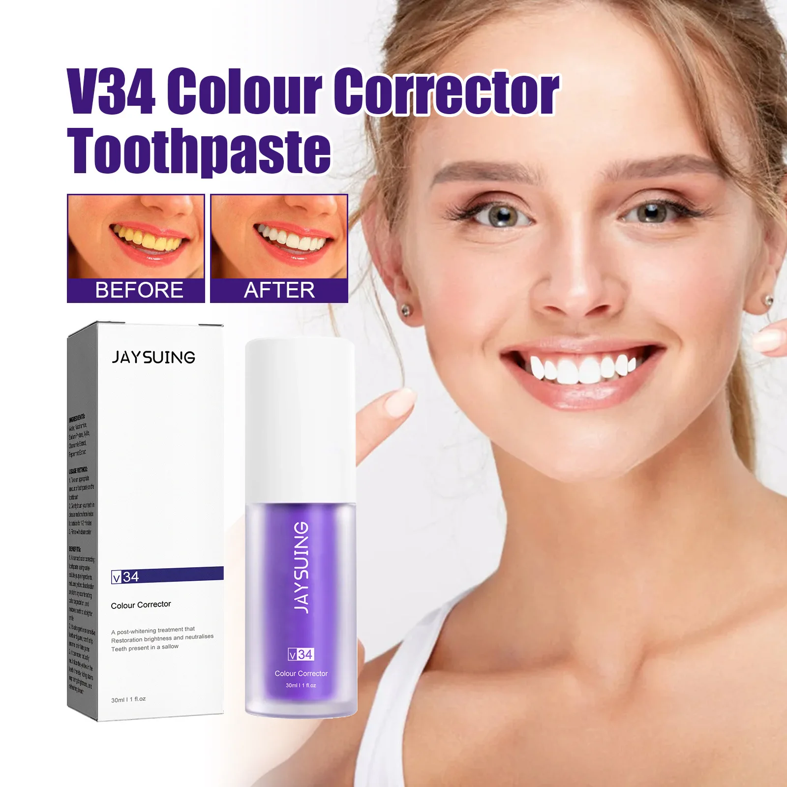 30ml V34 Teeth Whitening Toothpaste Purple Color Corrector Toothpaste For Teeth Brighten Tooth Care Toothpaste Reduce Yellowing
30ml V34 Teeth Whitening Toothpaste Purple Color Corrector Toothpaste For Teeth Brighten Tooth Care Toothpaste Reduce Yellowing