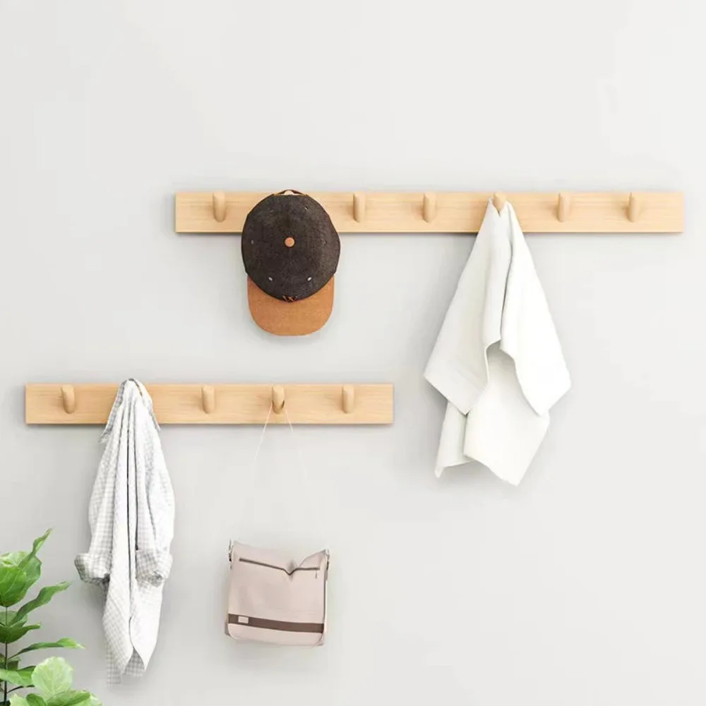 

Wall Mounted Wooden Storage Rack Clothes Holder Livingroom Decorative Hanging Hooks Home Rail Organizer Coat Hat Hanger Keys