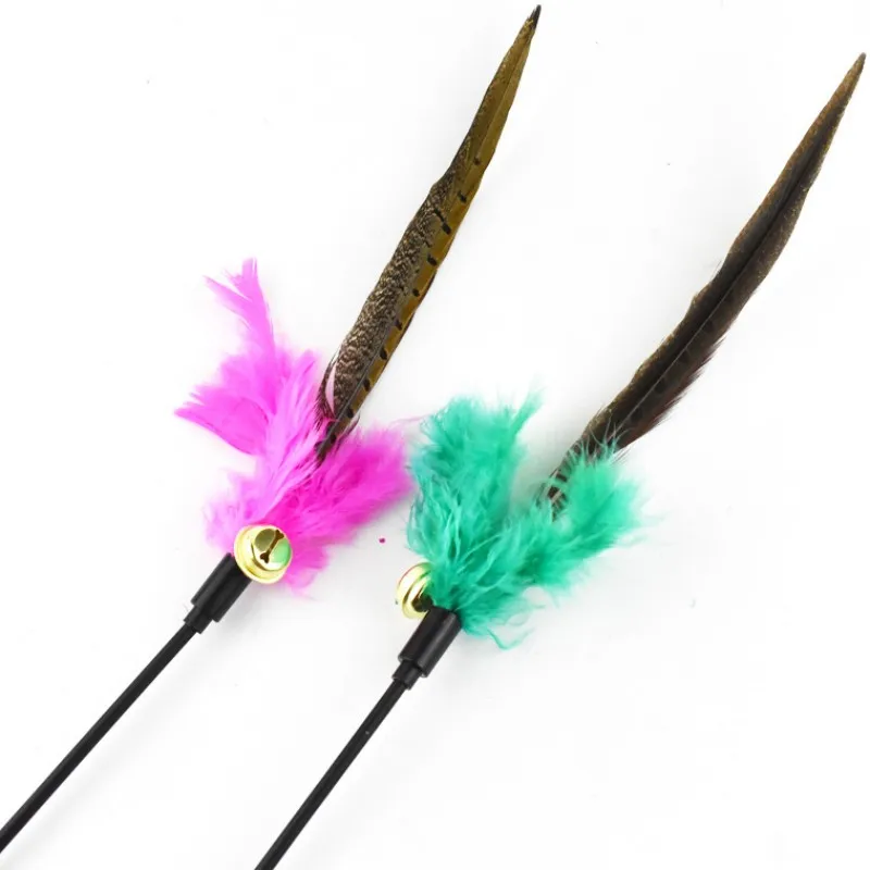 

Cat Toy Feather Cats Stick Funny Cat Toys Interactive Long Handle Feather Toys for Cats Stick Bite Resistant Teaser Pet Supplies