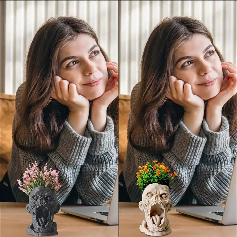 Skull Planter Pot Scary Skull Sculpture Flower Pot Decorative Planting Container For Plants Cacti Succulents Home Desktop Decor
Skull Planter Pot Scary Skull Sculpture Flower Pot Decorative Planting Container For Plants Cacti Succulents Home Desktop Decor