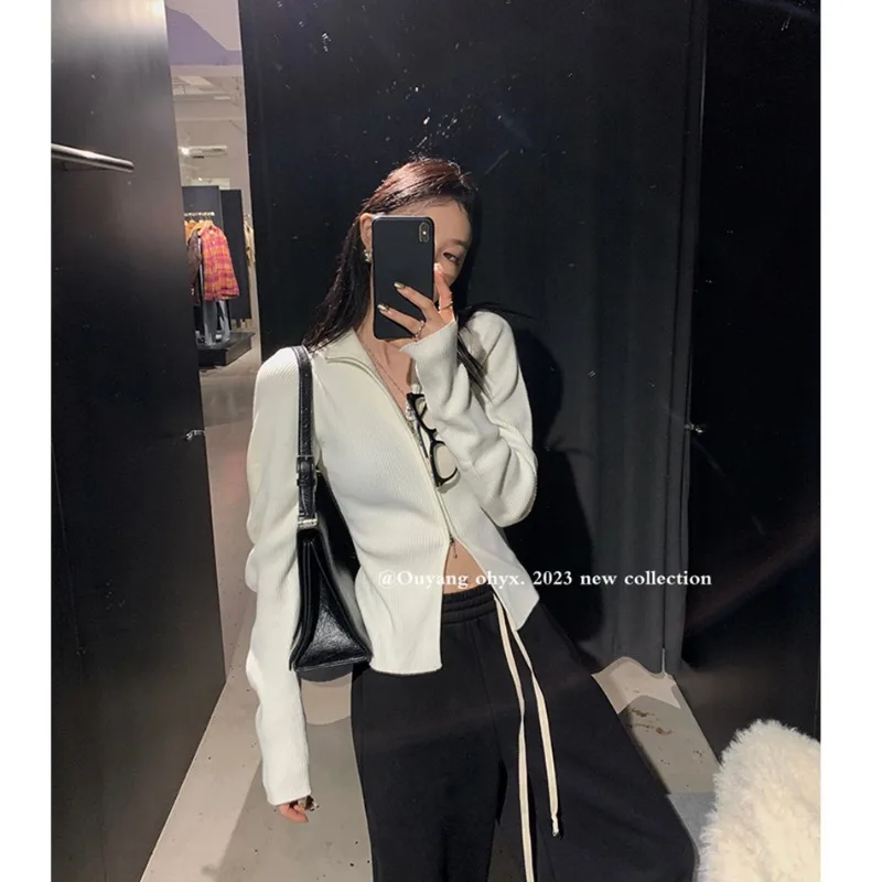 

Double Zippered High Necked Knitted Sweater for Women's Winter Layering Base Sweater Jacket Slim Fit Cardigan Top Female Clothes