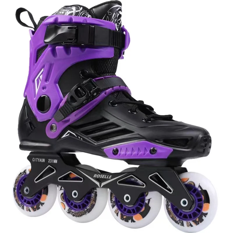 

High Quality College Beginner Sports Purple White Inline Roller Skates Shoes Adult Boys Girls Single Row With Flash 4-wheel