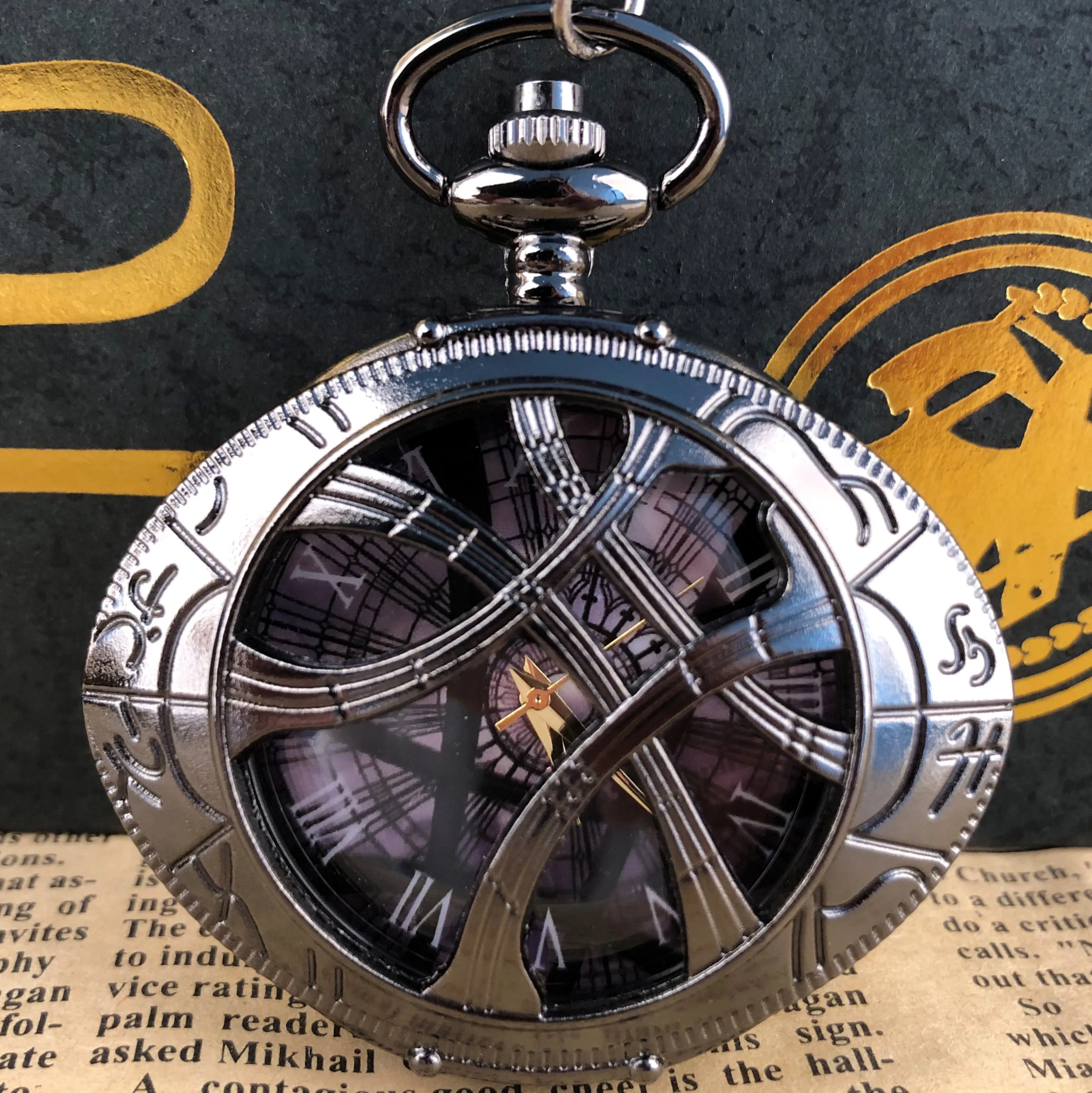 

Black Skeleton Quartz Pocket Watch Oval Cover Mesh Dial Roman Numerals Strap Chain Pendant Clock Men Women Student Gift