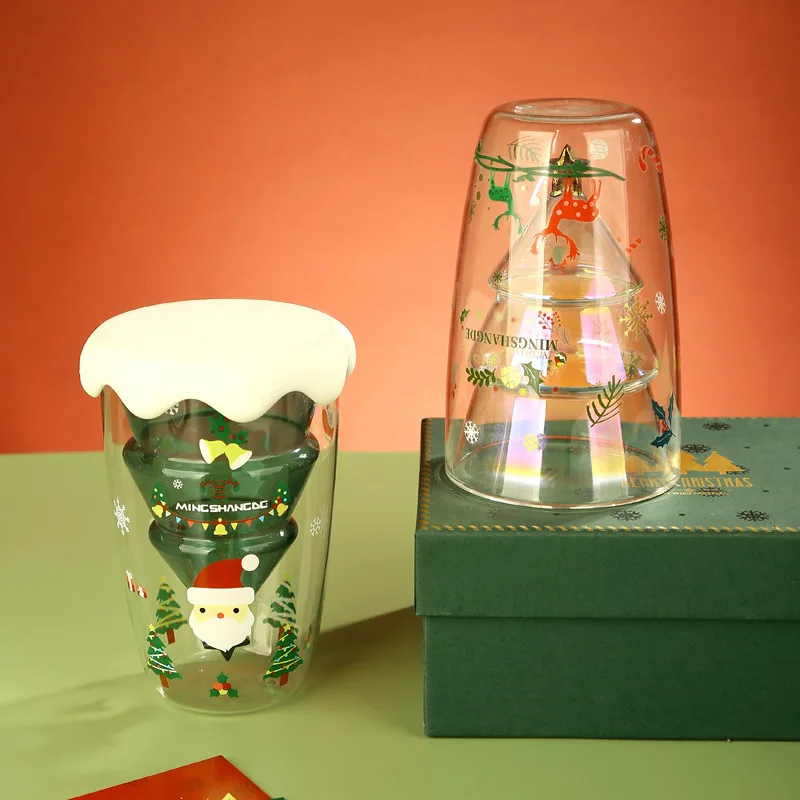 

Стеклянная Рождественская елка с двойными стенками, стеклянная чашка, устойчивая кофейная чашка, креативная посуда для напитков, чашки, кружка, новый дизайн, рождественский подарок