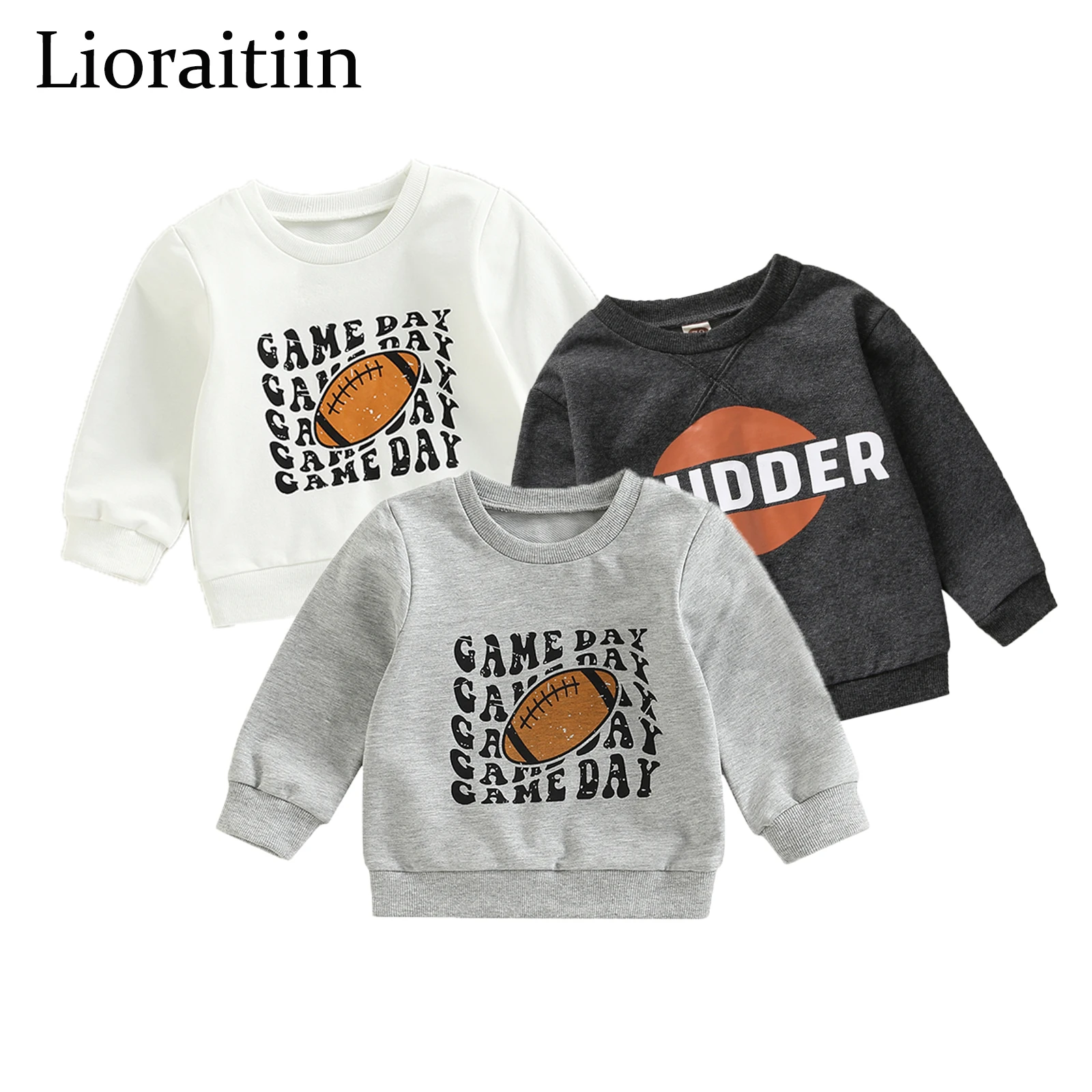 

2022-09-08 Lioraitiin 0-3Years Baby Boys Sweatshirt Long Sleeve Crew Neck Letters Football Print Casual Pullover Tops