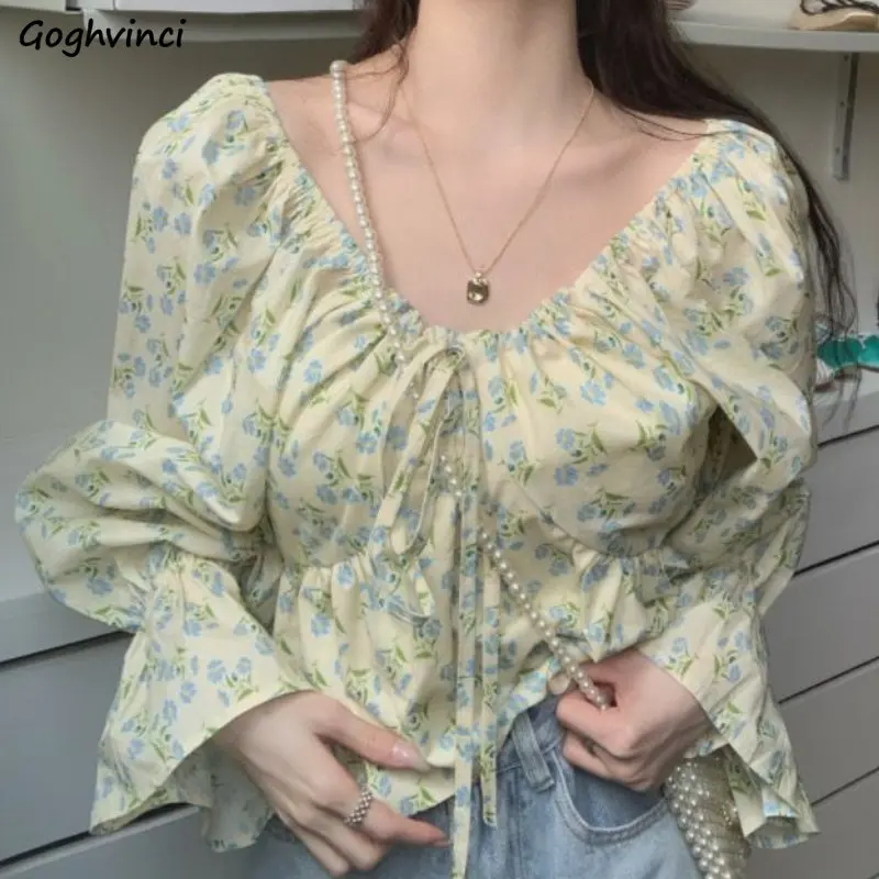 

Floral Ruffles Blouses Women Aesthetic Puff Sleeve Prairie Style Spring Vintage Lady Casual Clothing Mujer Design Daily Ulzzang