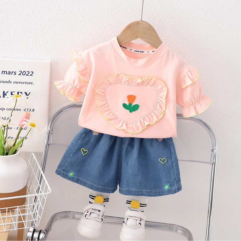 Summer Children Clothing Sets Baby Girls Floral Tops Love Denim Shorts 2 Pcs Kids Tracksuits Infant Outfits Princess Clothes
Summer Children Clothing Sets Baby Girls Floral Tops Love Denim Shorts 2 Pcs Kids Tracksuits Infant Outfits Princess Clothes