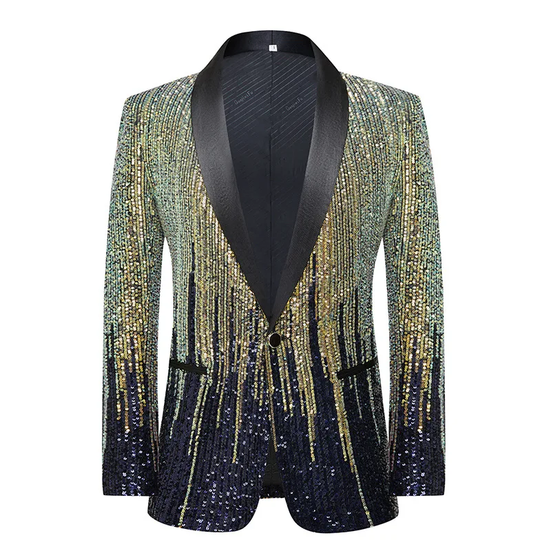 Shiny Striped Sequins Suit Jacket Blazer Men One Button Shawl Lapel Tuxedo Blazers Men Weddinng Party Dinner Prom Costume Homme
Shiny Striped Sequins Suit Jacket Blazer Men One Button Shawl Lapel Tuxedo Blazers Men Weddinng Party Dinner Prom Costume Homme