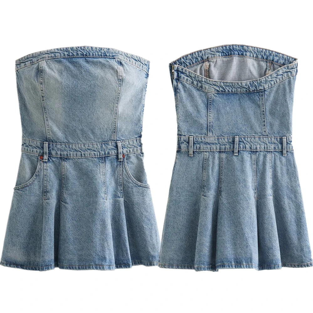 Withered Fashion Blogger High Street Retro Washed Blue Denim Dress Tube Top Sexy Mini Dress Women
Withered Fashion Blogger High Street Retro Washed Blue Denim Dress Tube Top Sexy Mini Dress Women