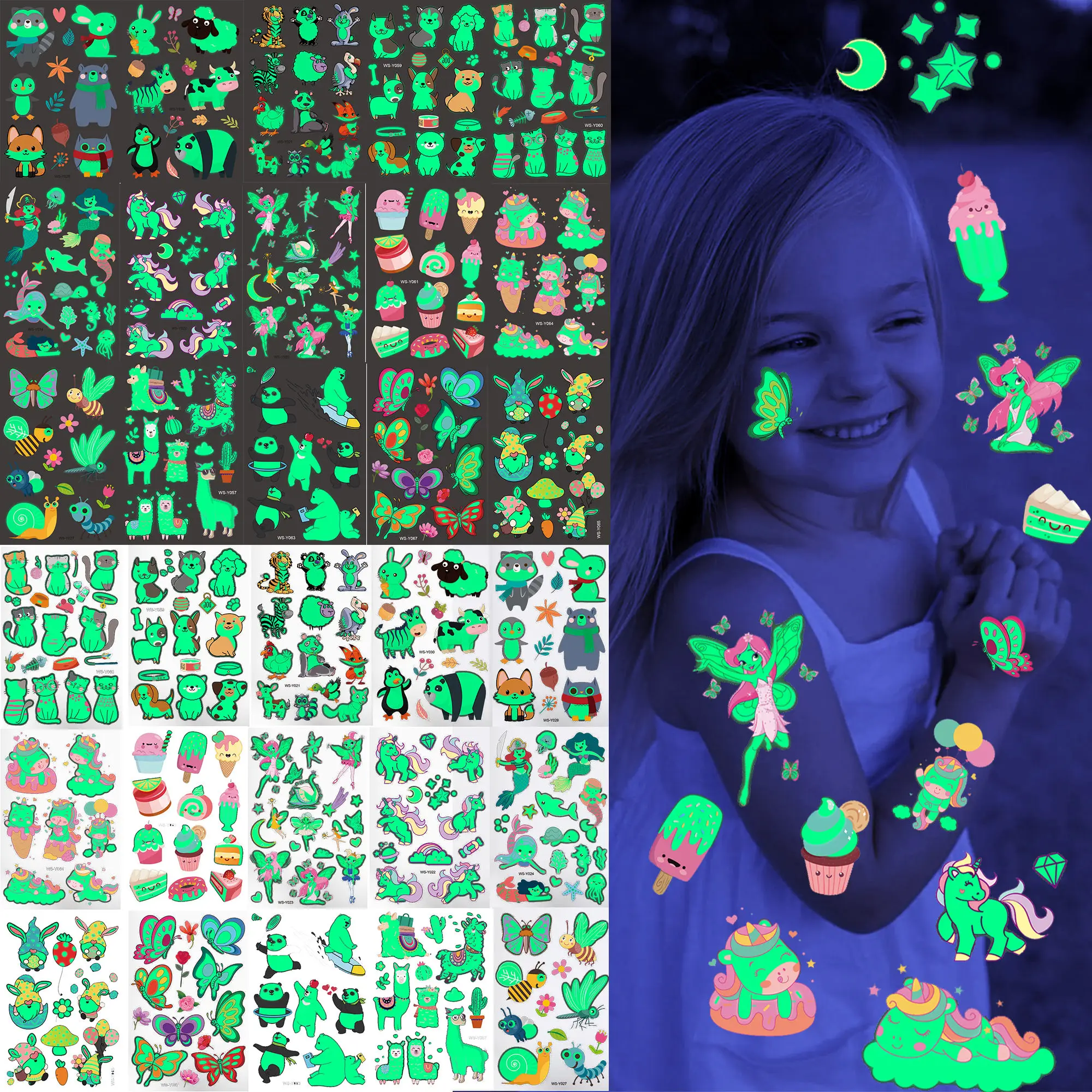 Светящиеся временные татуировки в виде животных, панды для девочек и мальчиков, светящиеся в темноте бабочки, кошки, наклейки-татуировки, тело для подростков, татуировки русалки 
Светящиеся временные татуировки в виде животных, панды для девочек и мальчиков, светящиеся в темноте бабочки, кошки, наклейки-татуировки, тело для подростков, татуировки русалки