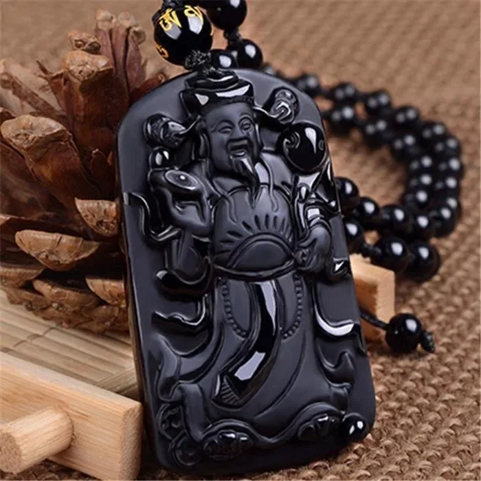 

Obsidian God of wealth Pendant Gemstone Gemstones Luxury Necklace Amulets Natural Jewelry Gift Gifts for Women Black Charms