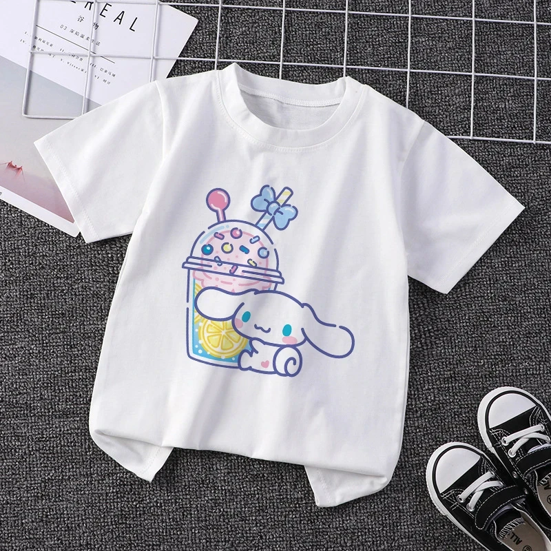 

New Sanrio Hello Kitty Cinnamoroll Anime Kids T-shirt Summer Loose Casual Cartoon Printing Short-sleeved Children Tops Girl Gift