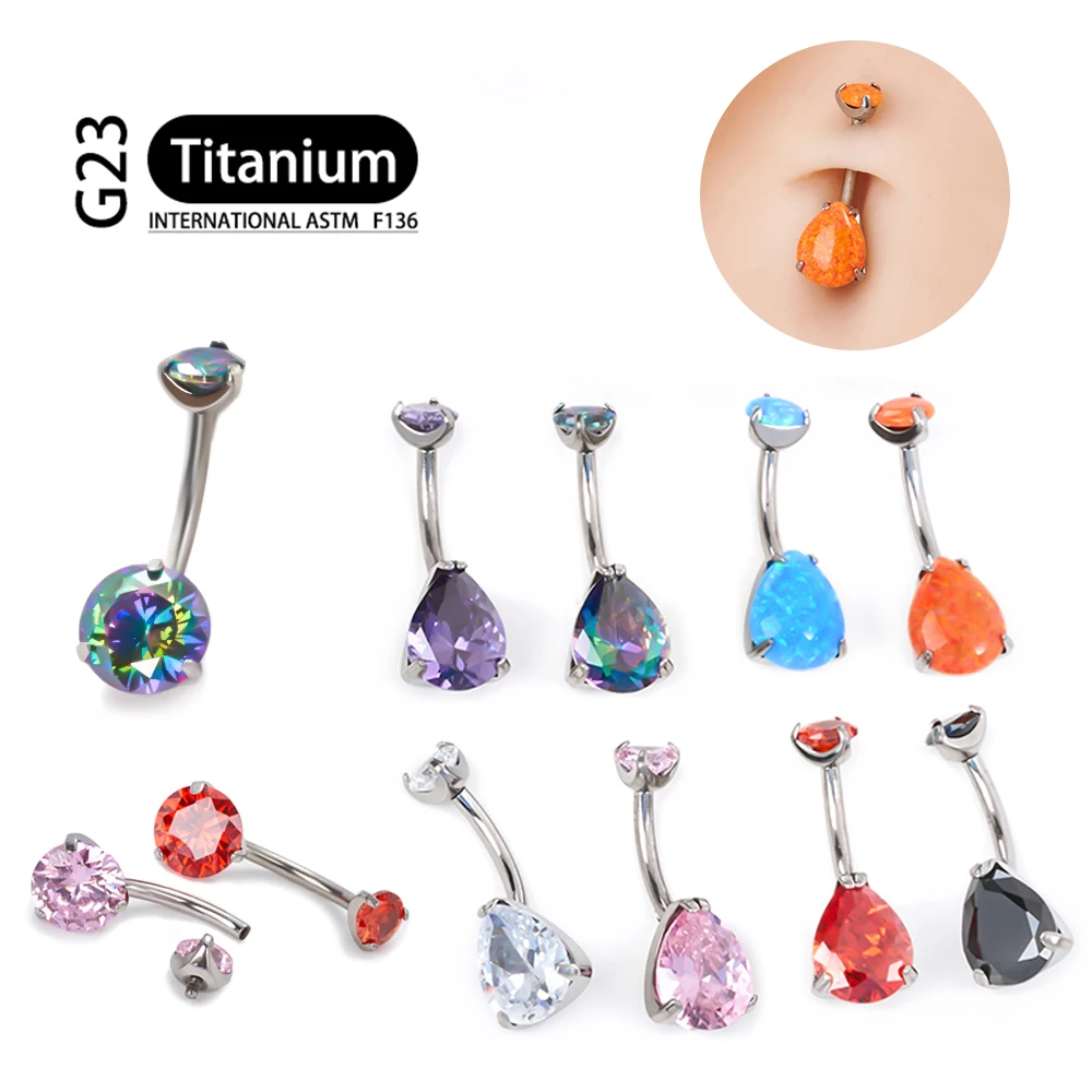 

Titanium G23 Belly Button Rings Zircon Opal Triangle Stone Prong Dangle Navel Piercing Women Girls Sexy Body Jewelry