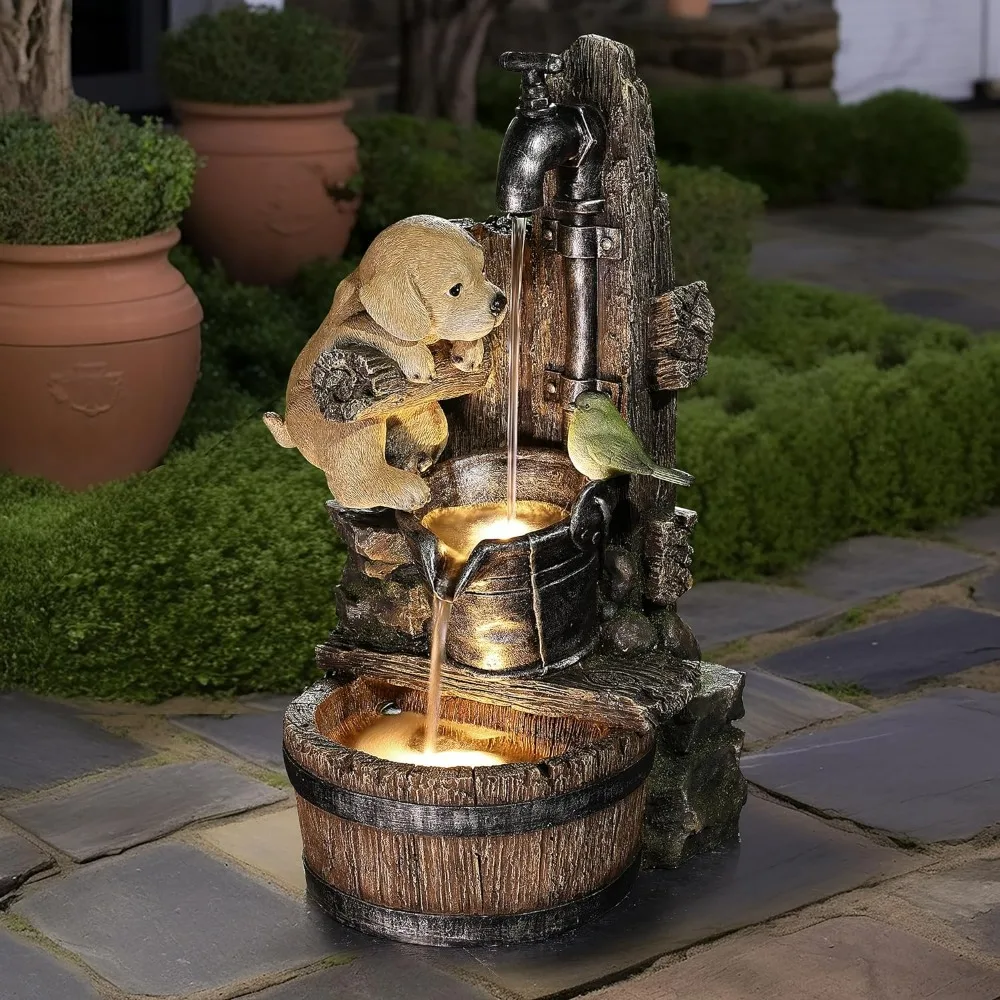 Water Fountain Outdoor, Puppy At The Farmhouse Faucet Resin Outdoor Fountains, 25" Water Fountains with LED Light
Water Fountain Outdoor, Puppy At The Farmhouse Faucet Resin Outdoor Fountains, 25" Water Fountains with LED Light