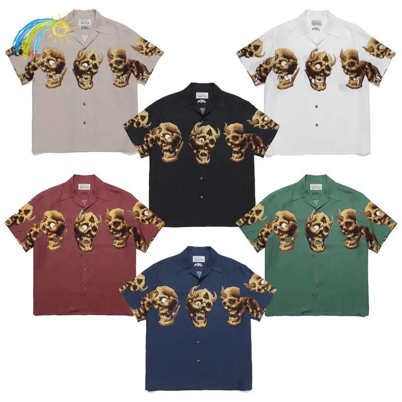 Hip Hop Ghost Skull Full Print Wacko Maria Shirts Men Women Hawaii Beach Style Royal Blue Khaki Burgundy Green Lapel Shirt Top
Hip Hop Ghost Skull Full Print Wacko Maria Shirts Men Women Hawaii Beach Style Royal Blue Khaki Burgundy Green Lapel Shirt Top