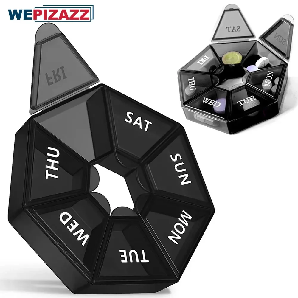 

7-Sided Portable Pill Box Medicine Planner Small Case (Seven Days Weekly Container) Medication, Vitamin Holder Boxes Organizer