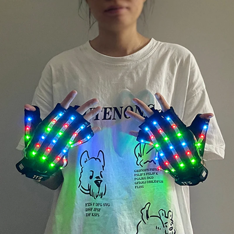 

Fashion Colorful RGB LED Gloves With Neon Light Flashing For Dancing Rave Party Gloves Glowing In The Dark