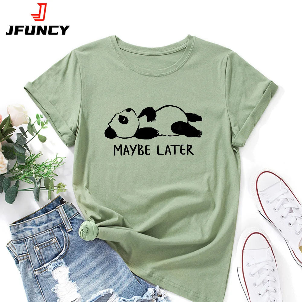 

JFUNCY Women's Short Sleeve Tees Women T-shirt Woman Summer Casual Tshirt Oversized Female Cotton Tops Panda Graphic T Shirts