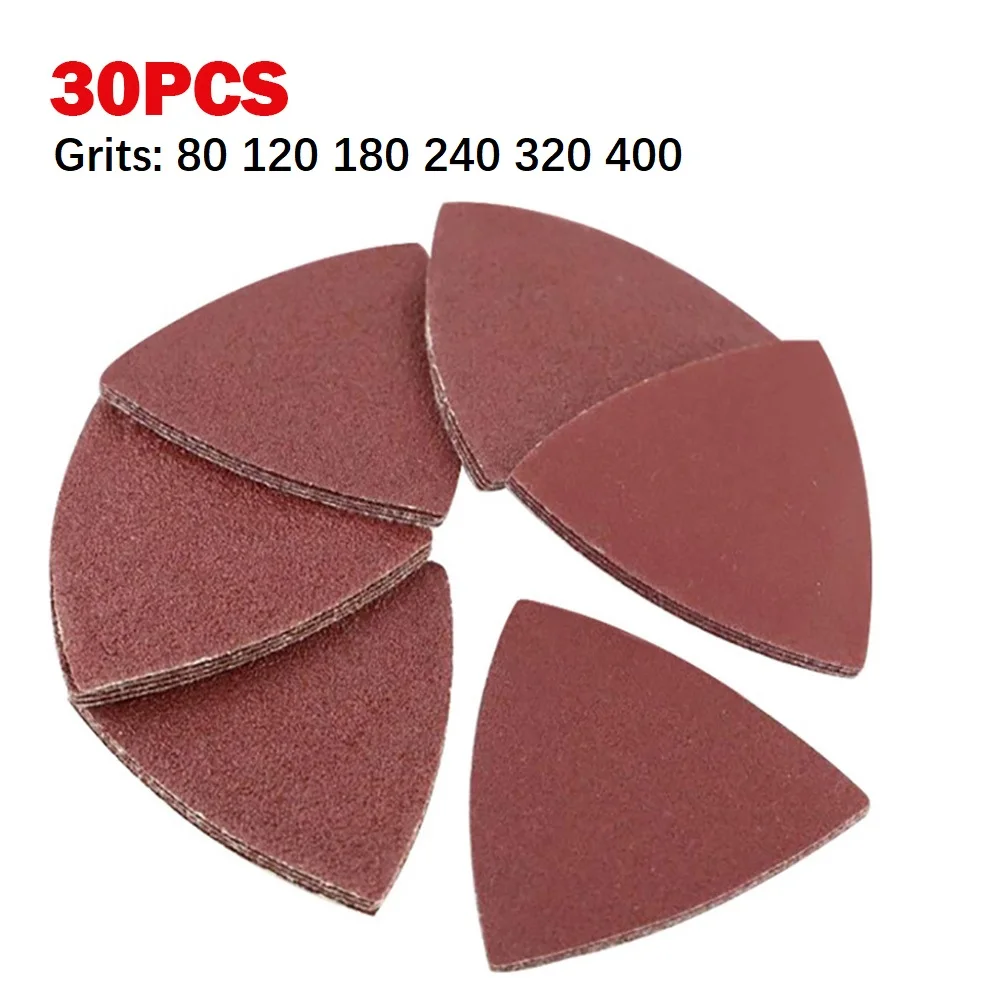 

30pcs 80mm Triangular Sandpaper Hook & Loop Sanding Disc Pad 80-400 Grit Fit 3-1/8 Inch Oscillating Multi Tool