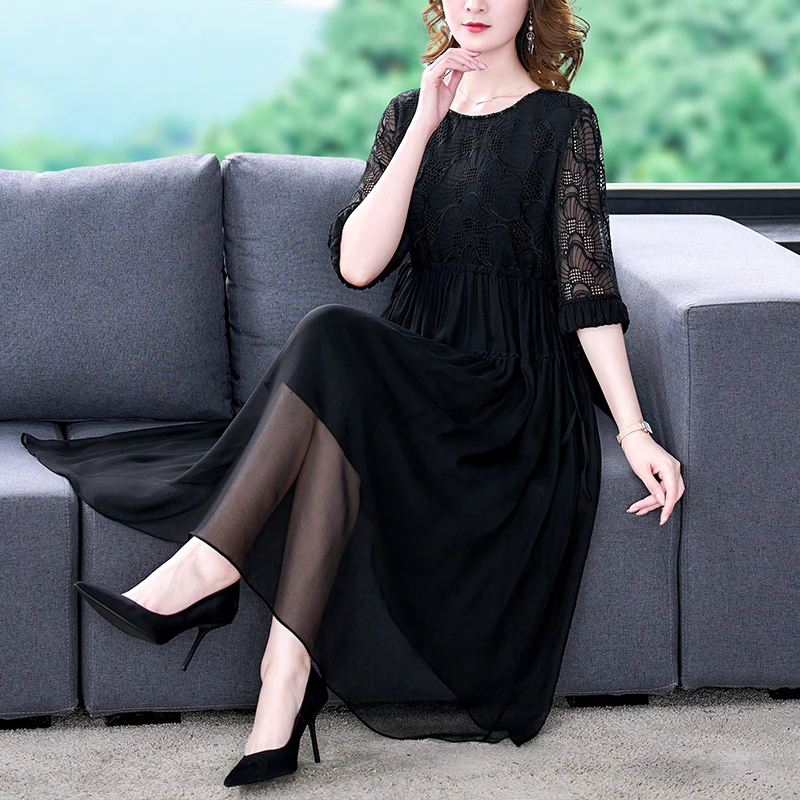 2024 Vinatge 5XL Dresses Black Natural Silk Embroidery Loose Midi Long Dress Summer Women Elegant Bodycon Party Evening Vestido
2024 Vinatge 5XL Dresses Black Natural Silk Embroidery Loose Midi Long Dress Summer Women Elegant Bodycon Party Evening Vestido