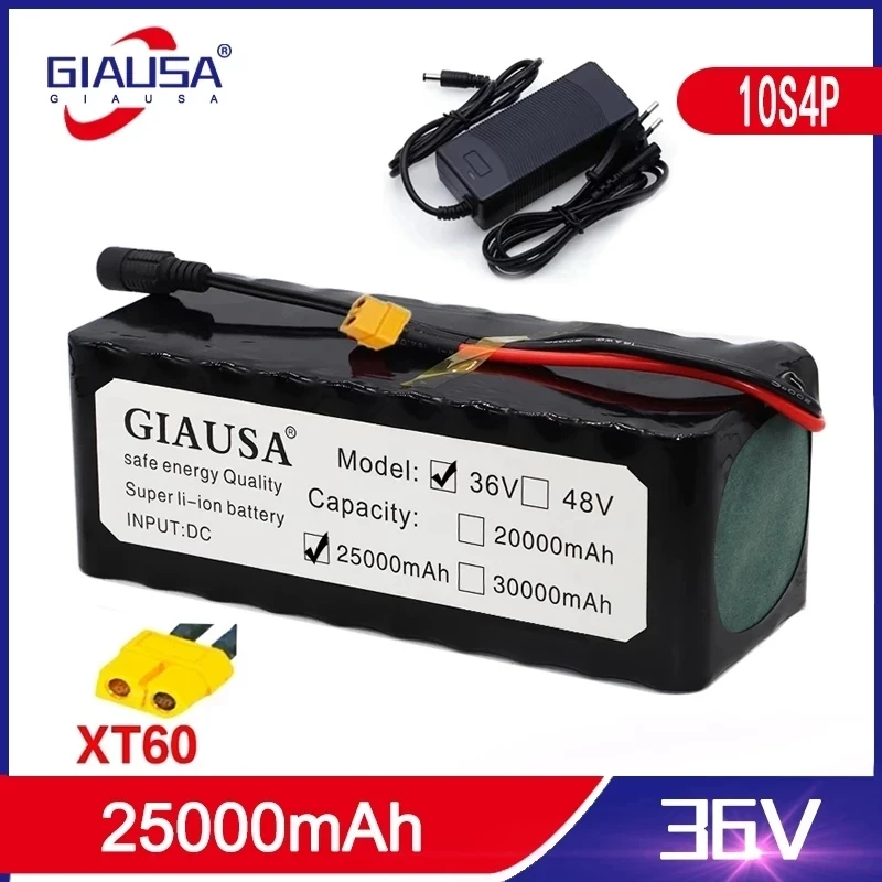 GIAUSA 36V 25AH Electric Bike Battery Built in 20A BMS 36V 10S4P Lithium Battery Pack with 42V 2A Charge Ebike Battery with XT60
GIAUSA 36V 25AH Electric Bike Battery Built in 20A BMS 36V 10S4P Lithium Battery Pack with 42V 2A Charge Ebike Battery with XT60