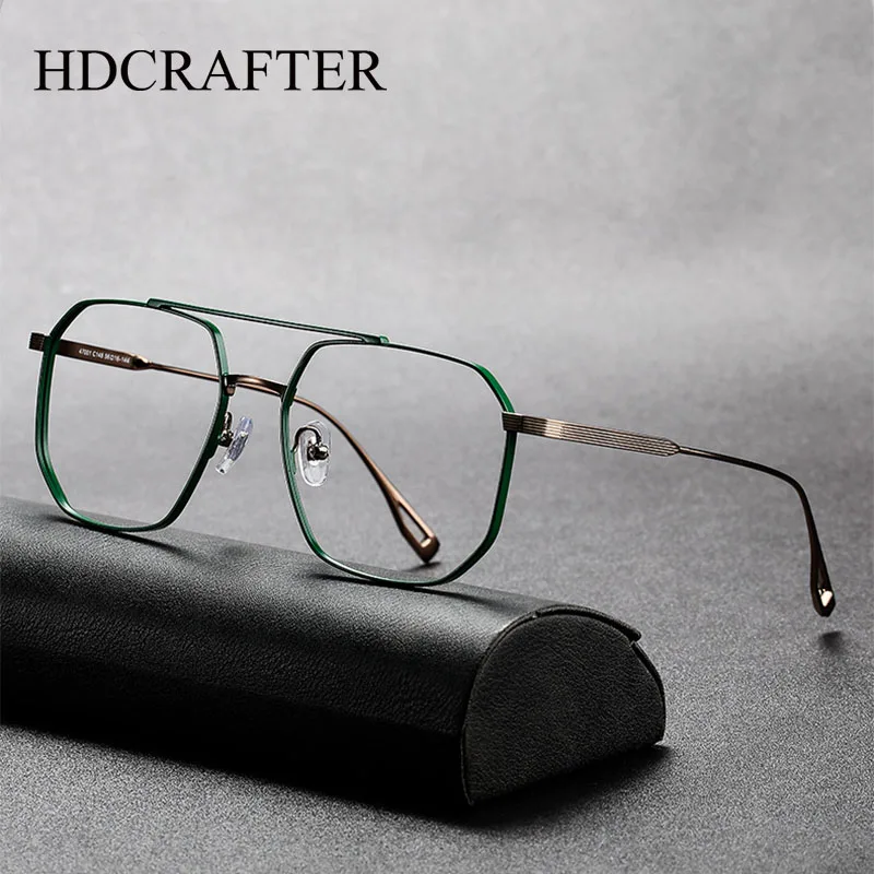 

HDCRAFTER High Quality Titanium Alloy Prescription Optical Glasses Frame Men 2023 Big Frame Myopia Reading Eyeglasses Gafas