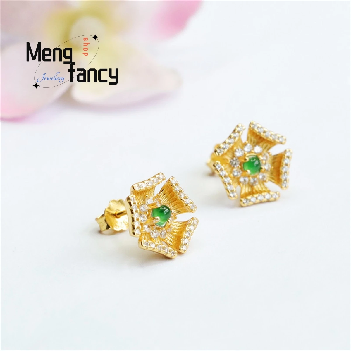 Natural S925 Silver Inlaid Jadeite Ice Type Imperial Green Geometric Five Petal Flower Earring Charm Luxury Fashion Fine Jewelry 
Natural S925 Silver Inlaid Jadeite Ice Type Imperial Green Geometric Five Petal Flower Earring Charm Luxury Fashion Fine Jewelry
