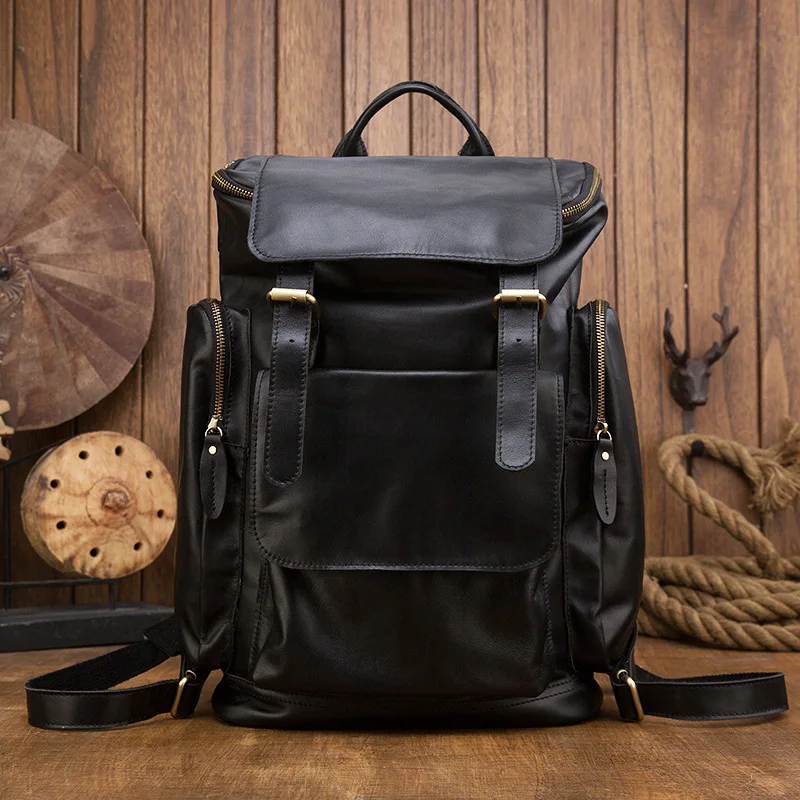 

Fashion Luxury 2024 Trend Men's Backpack Real Leather 15 Laptop Bag Pack Anti-Theft Backbag Travel Rucksack Mochila Schoolbag