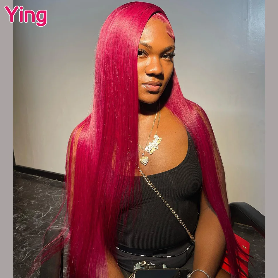 

Ying 200% 13x6 Lace Front Wig Peruvian Bone Straight Fuchsia 99j Red Colored 13x4 Wear To Go Glueless PrePlucked With Baby Hair