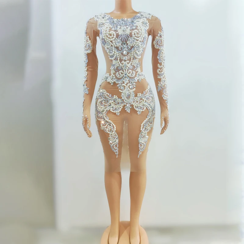 Vintage Pearls Rhinestones Dress Sexy Perspective Mesh Party Singer Dress Women Evening Dresses Stage Festival Outfit XS6639
Vintage Pearls Rhinestones Dress Sexy Perspective Mesh Party Singer Dress Women Evening Dresses Stage Festival Outfit XS6639