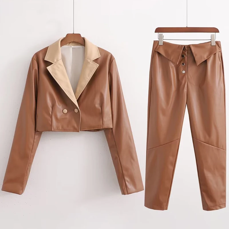New Loose Casual Fashion Short Suit Jacket and High Waist Slim Trousers Pants Leather Elegant Set 2 Piece Women's Blazer Suits
New Loose Casual Fashion Short Suit Jacket and High Waist Slim Trousers Pants Leather Elegant Set 2 Piece Women's Blazer Suits
