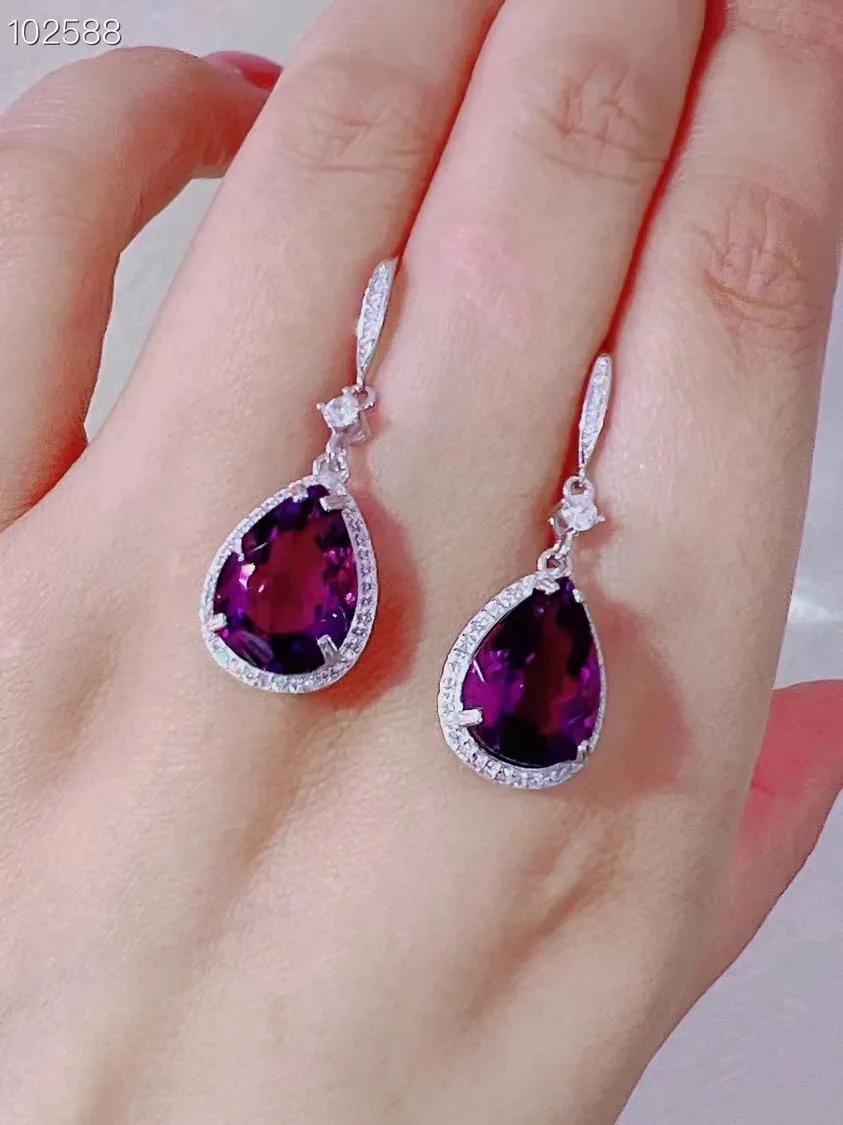 

Unit One Pair 925 Silver With 10*14mm Elegant Natural Amethyst Crystal Healing Drop Brilliant Earrings Fashion For Jewelry Gift