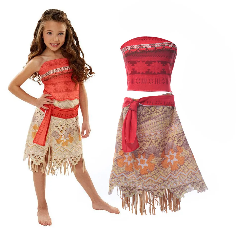 

Disney Moana Cosplay Costume Vaiana Adventure Summer Little Girls Beach Dresses Kids Halloween Party Moana Dress Costume