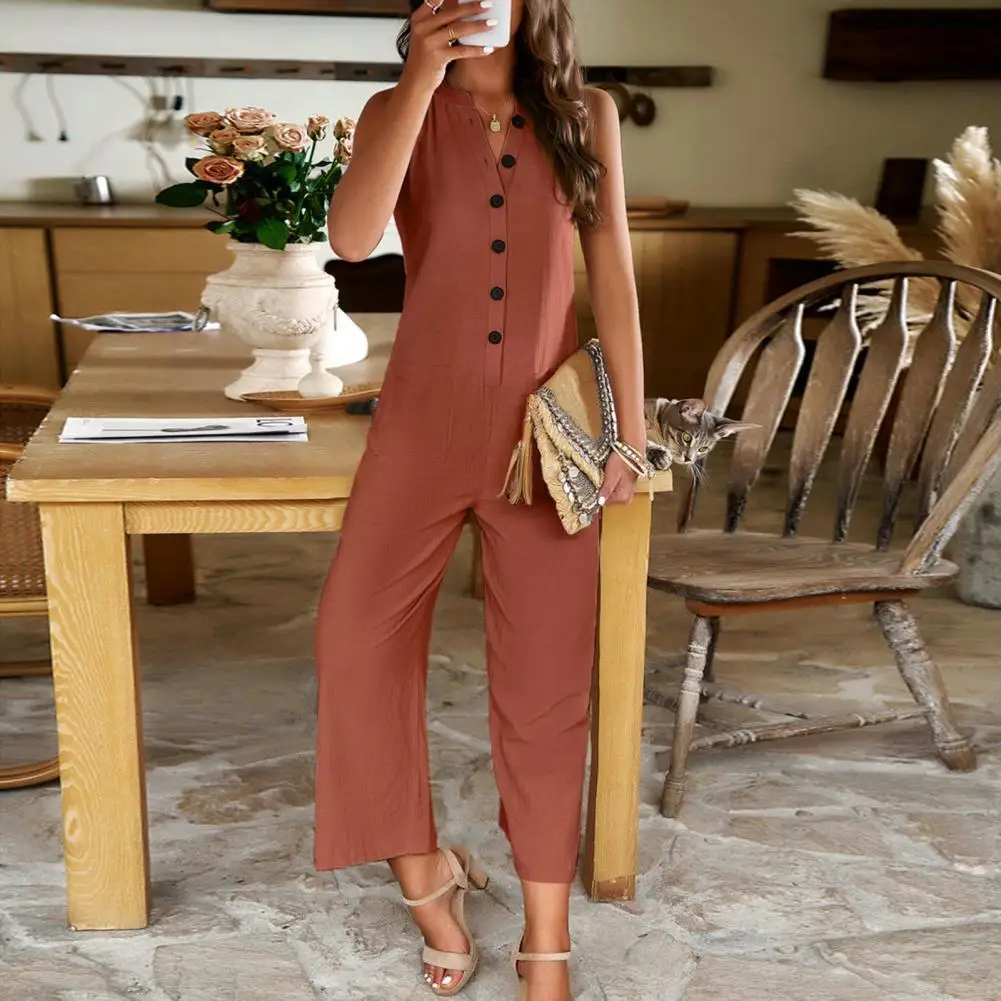 Soft Fabric Jumpsuit Stylish Women's V Neck Sleeveless Jumpsuit for Summer Office Wear Breathable Ankle Length Business Jumpsuit
Soft Fabric Jumpsuit Stylish Women's V Neck Sleeveless Jumpsuit for Summer Office Wear Breathable Ankle Length Business Jumpsuit