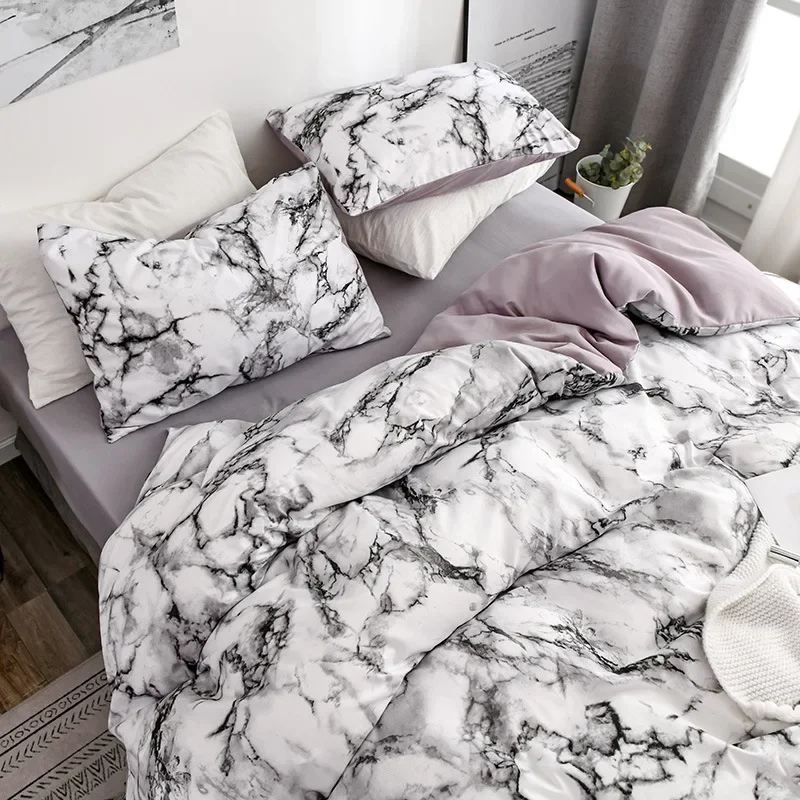 

Rushed Marble Plain Printed Bedding Set Soft Double Duvet Cover Set For Euro Couple Textile Bedding Bed Comfortable  Home Twin
