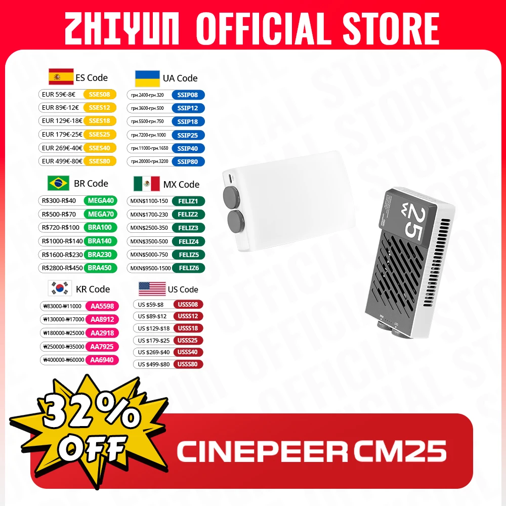 Официальная портативная светодиодная фотография ZHIYUN cineодноранговая фотография CM25 25 Вт
Официальная портативная светодиодная фотография ZHIYUN cineодноранговая фотография CM25 25 Вт