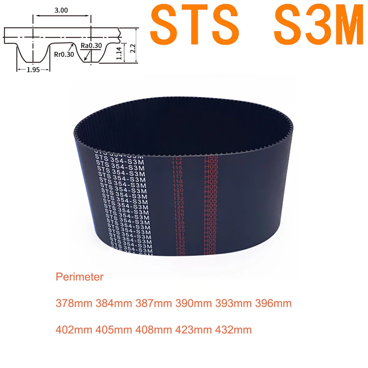 

1Pc S3M Timing Belt 378 384 387 390 393 396 402 405 408 423 432mm Width 6/10/15/20mm STS S3M Closed-loop Synchronous Rubber Belt