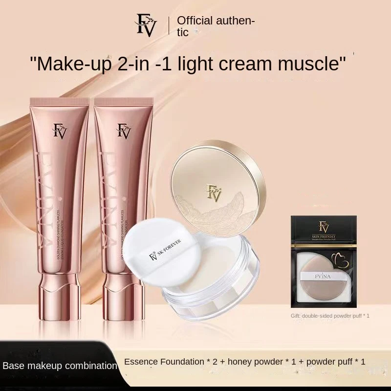 FV Loose Powder With FV Golden Diamond Flawless Essence Liquid Foundation Set Waterproof Matte Setting Powder Favor Concealer
FV Loose Powder With FV Golden Diamond Flawless Essence Liquid Foundation Set Waterproof Matte Setting Powder Favor Concealer