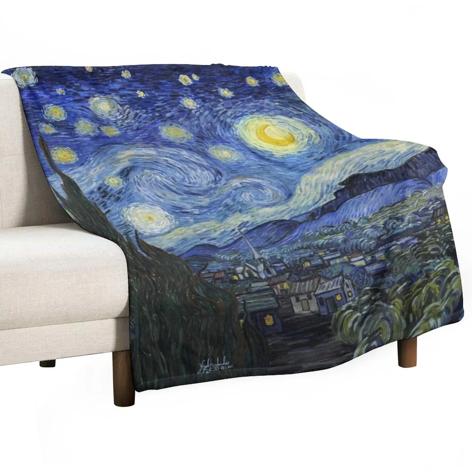 

The Starry Night Panorama Throw Blanket Dorm Room Essentials Plaid on the sofa Blankets For Sofas