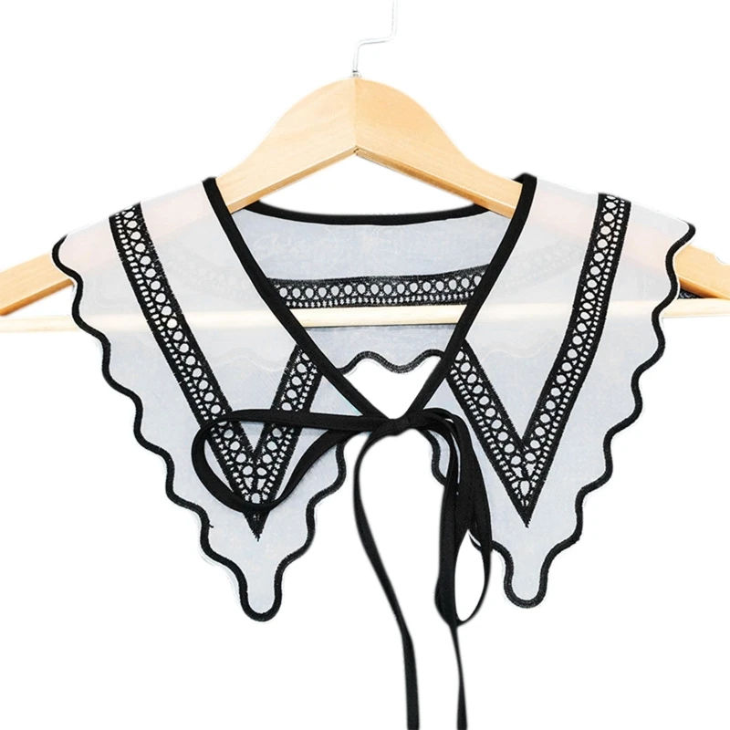 Women Black White Contrast Color Organza Faux Collar Shawl Exquisite Embroidery Geometric Pattern Wavy Trim Scarf Drop shipping
Women Black White Contrast Color Organza Faux Collar Shawl Exquisite Embroidery Geometric Pattern Wavy Trim Scarf Drop shipping