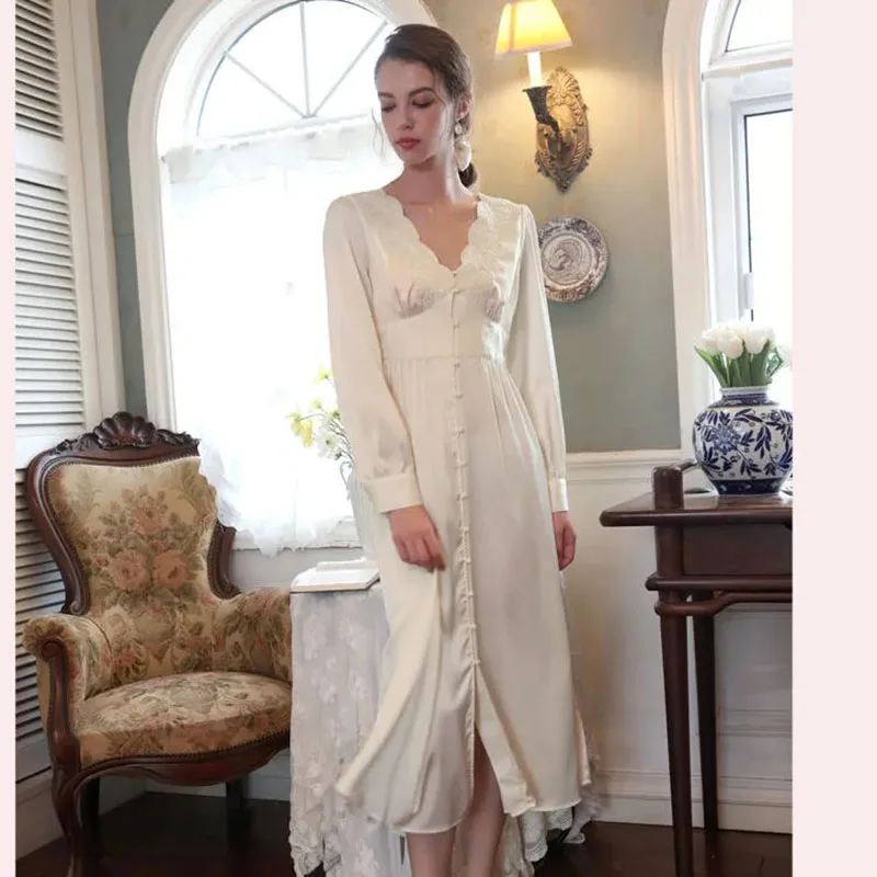 

sc1300915001Retro palace princess embroidery home nightdress long morning gown French deep V high-end home wear