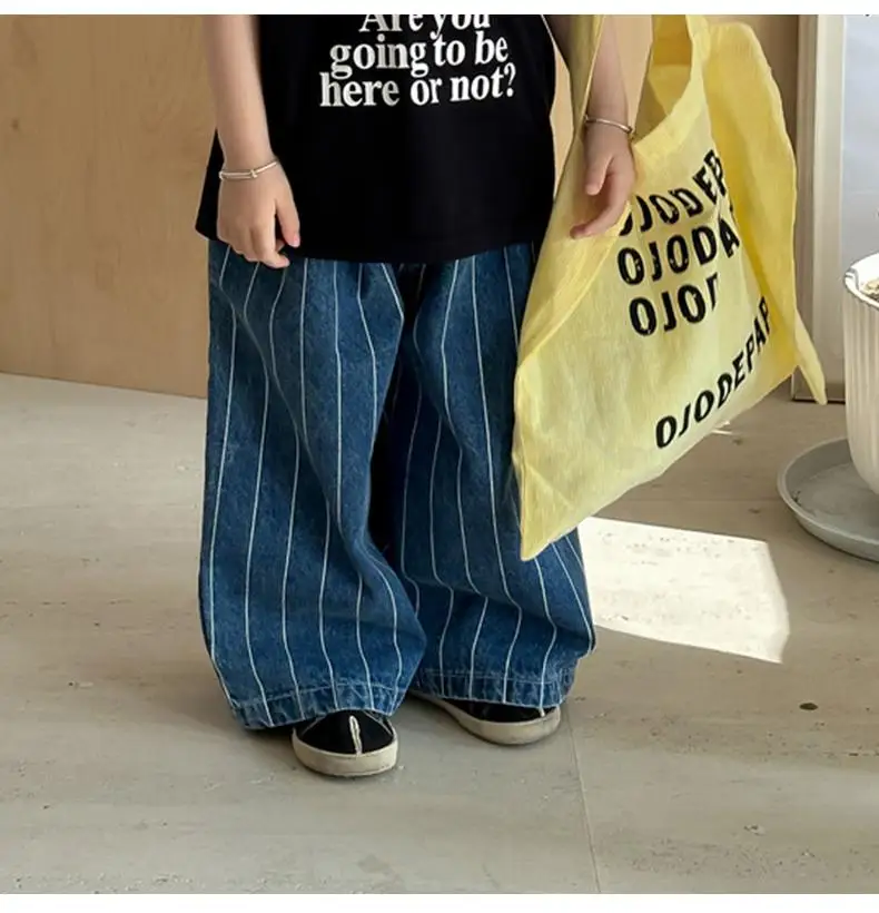 2025 Spring New Children Striped Denim Trousers Baby Boys Casual Pants Toddler Girls Wide Leg Pants Kids Fashion Loose Jeans 7 S1d3db3fcab6d4b5c9150d15d7387a948G